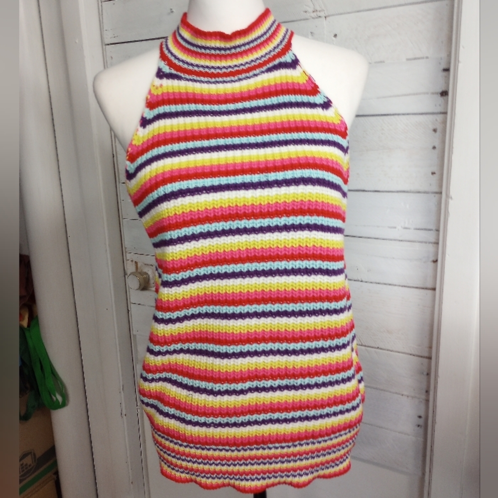 Anthropologie John + Jenn Rainbow Striped Percy Sweater Tank Stripe Motif Medium